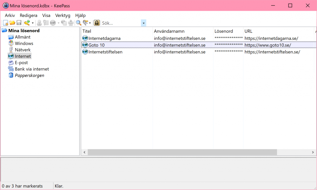 Keepass på Windows efterfrågar huvudlösenord.