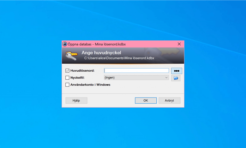Keepass lagrar alla våra webbplatsunika lösenord.