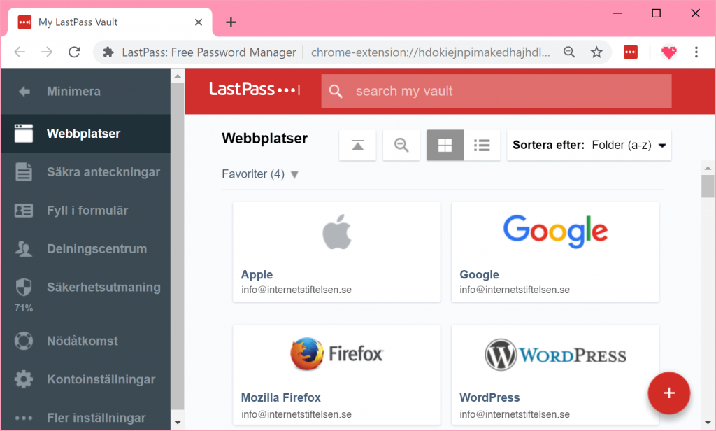 Lastpass webbläsartillägg i Google Chrome.