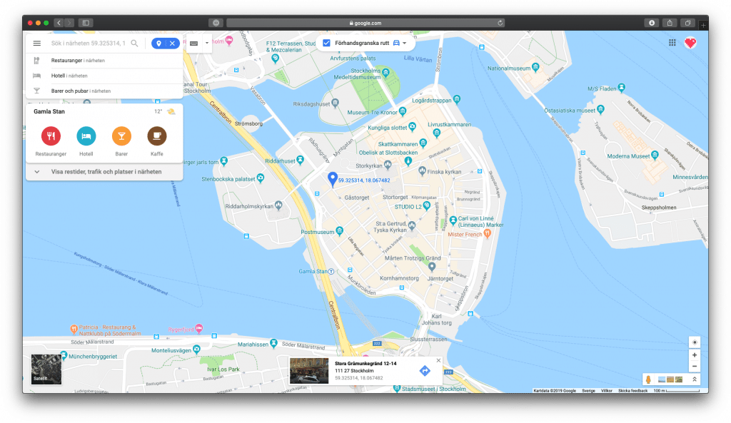 Karta i Google Maps med användarens position.