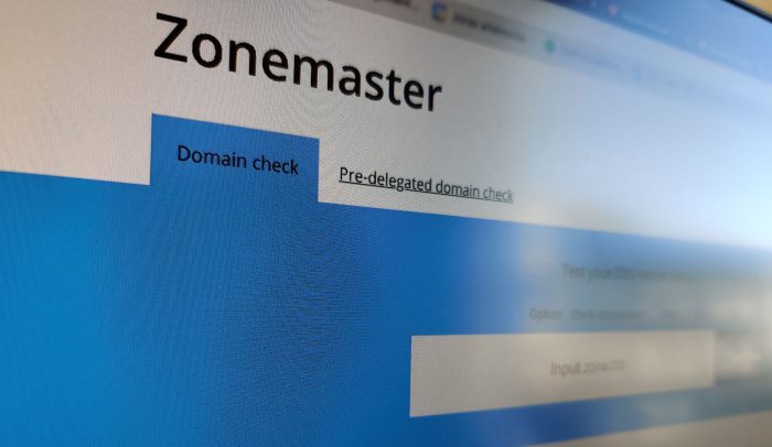 Skärm som visar sajten Zonemaster