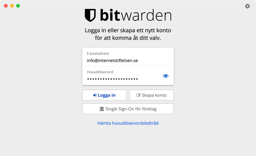 En skärmdump som visar hur lösenordshanteraren Bitward ser ut när man loggar in